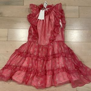 Bleu Comme Gris girls ruffle silk pink gold dress